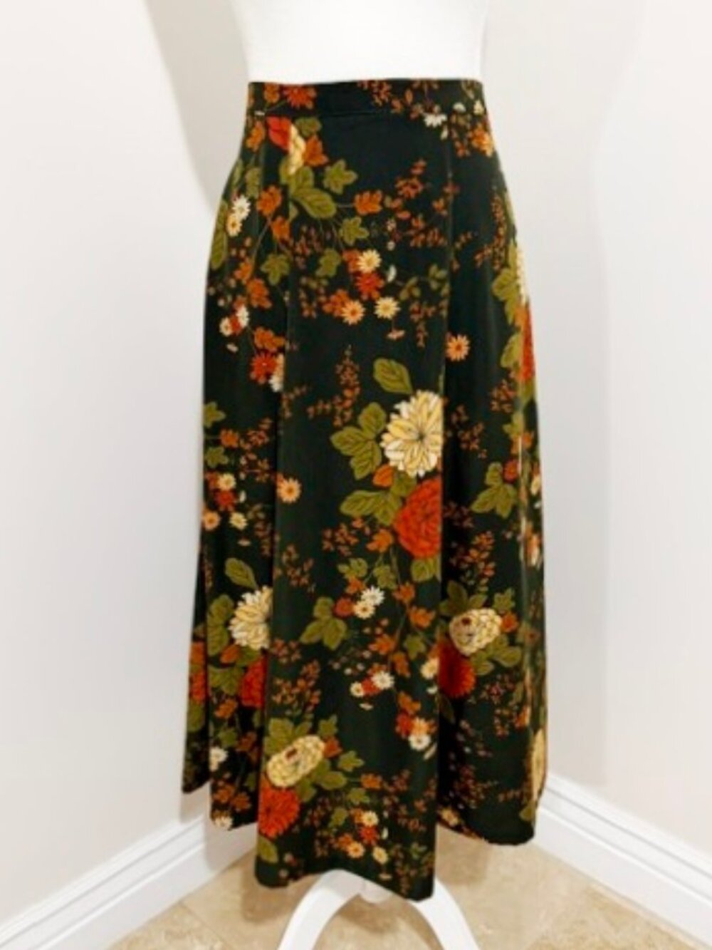 Southern Lady Autumn Fall Toned Floral Print Midi A-Line Skirt Women's Size L